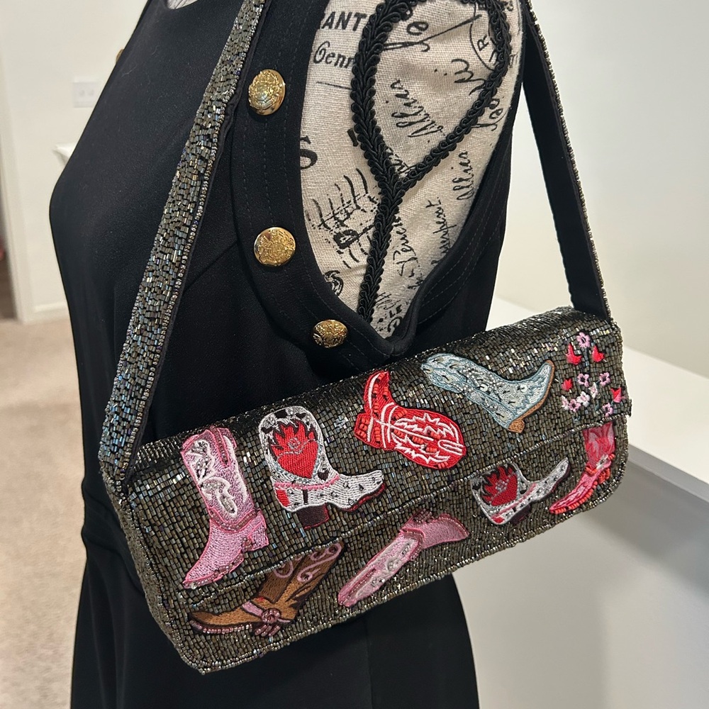 Chic Embellished Shoulder Bag with Boot Designs